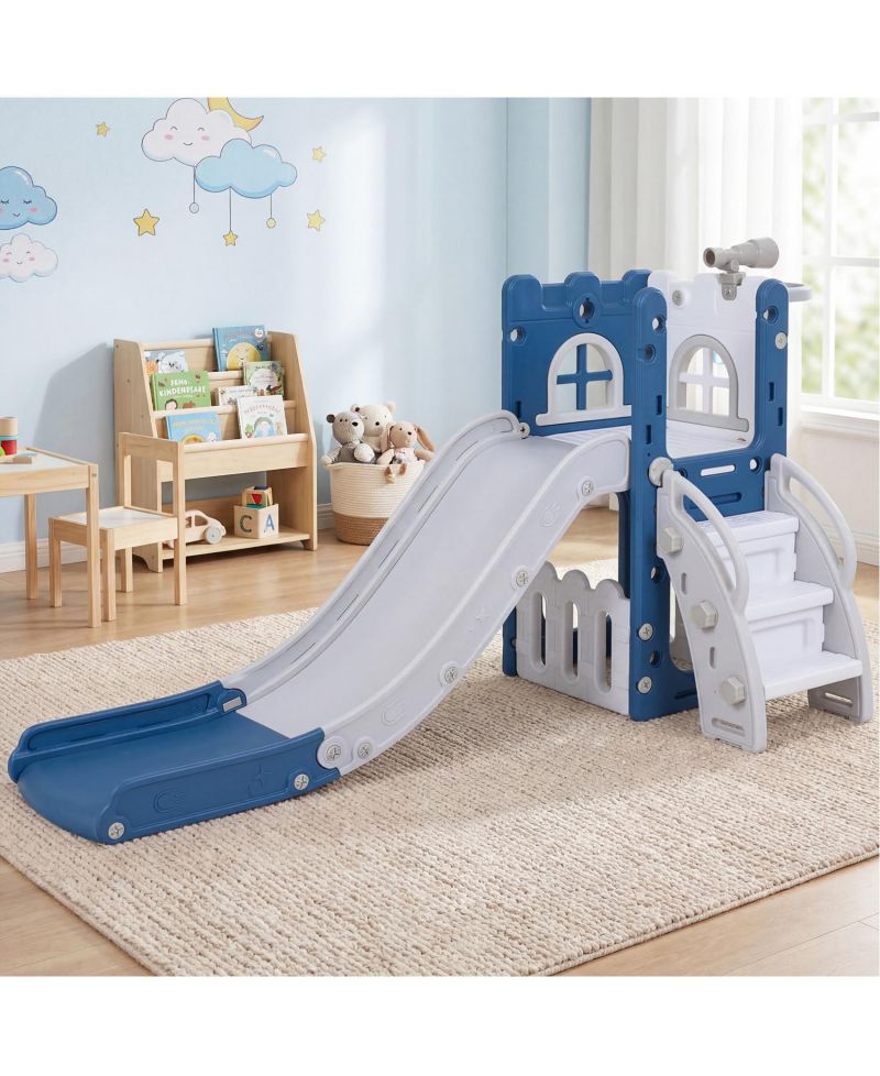 6-in-1 Kids Playground Set with Slide Ladder and Basketball Goal