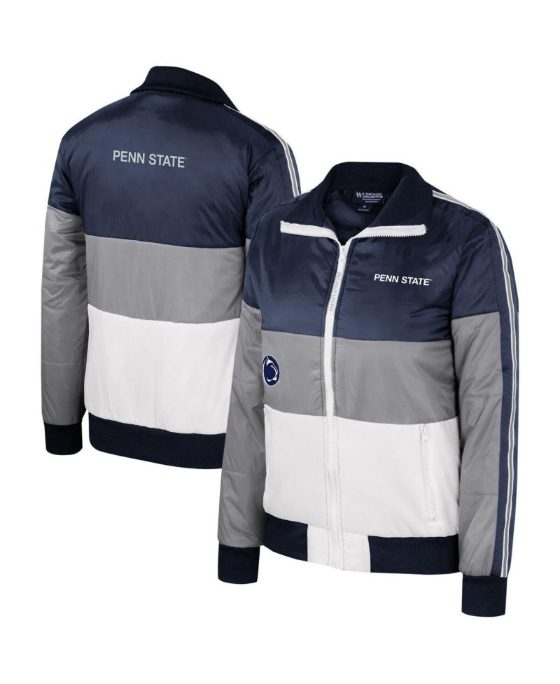 Women's Gray Penn State Nittany Lions Color-Block Puffer Full-Zip Jacket