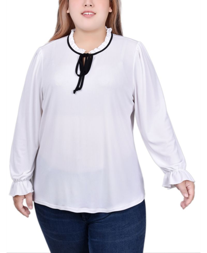 Plus Size Long Sleeve Tie Neck Top