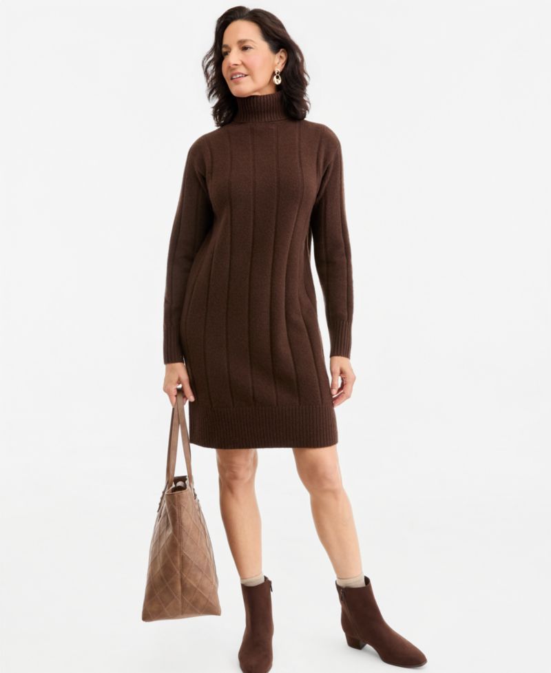 Petite Luxsoft Long-Sleeve Turtleneck Sweater Dress, Macy's Exclusive