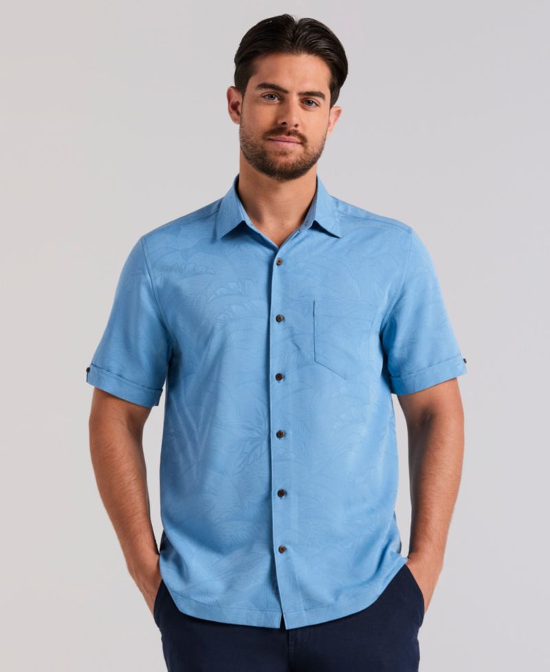 Men's Palm Print Short-Sleeve Button-Down Shirt
