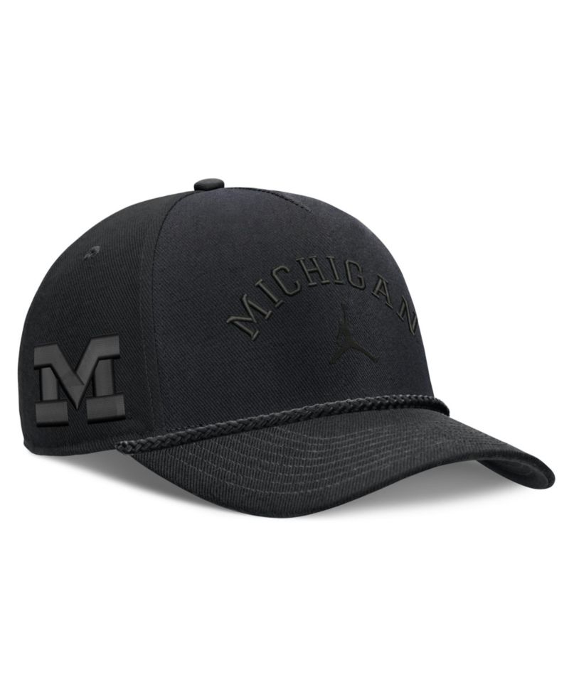 Men's and Women's Black Michigan Wolverines Campus Prep Tonal Rope Rise 5-Panel Adjustable Hat