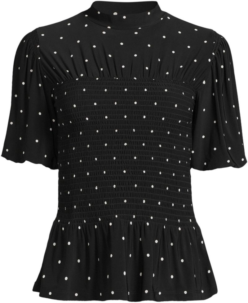 Women's Bubble Sleeve Silky Knit Smocked Mock Neck Top