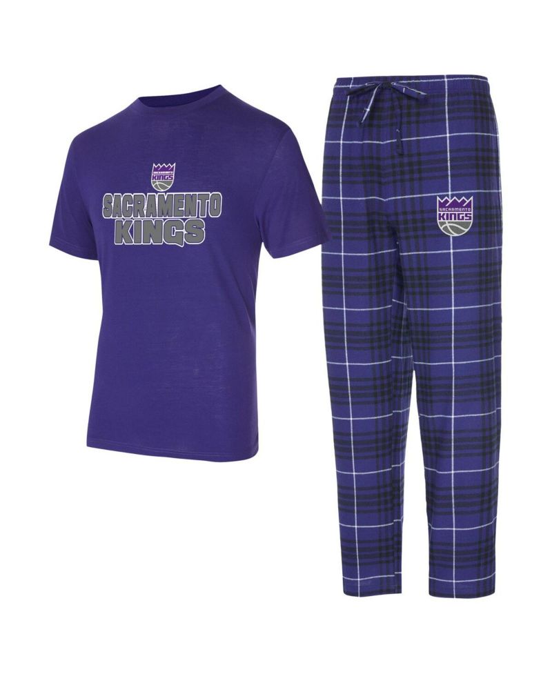 Men's 2-Piece Purple/Black Sacramento Kings Vector Top and Flannel Pants Sleep Set