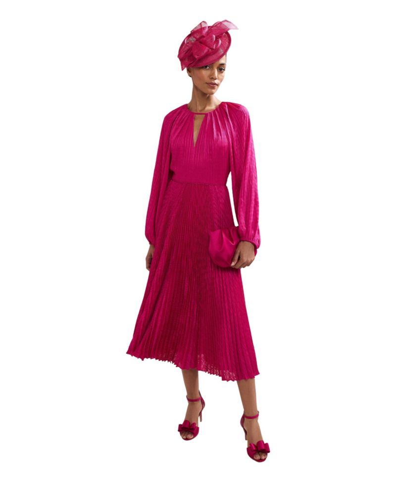 Women's Faye Textured-Plisse Long Sleeve Wedding Guest Midi Dress