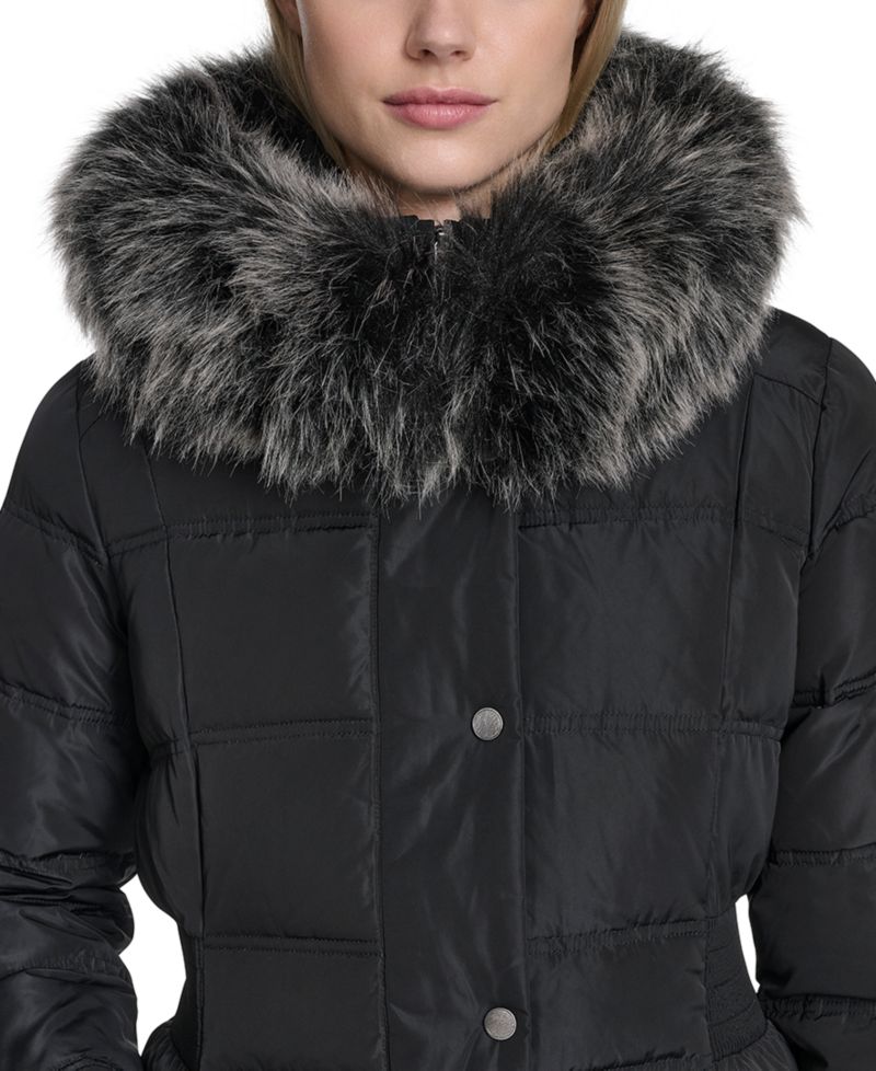 Women's Trim Hood Zip-Front Down Filled Puffer Coat