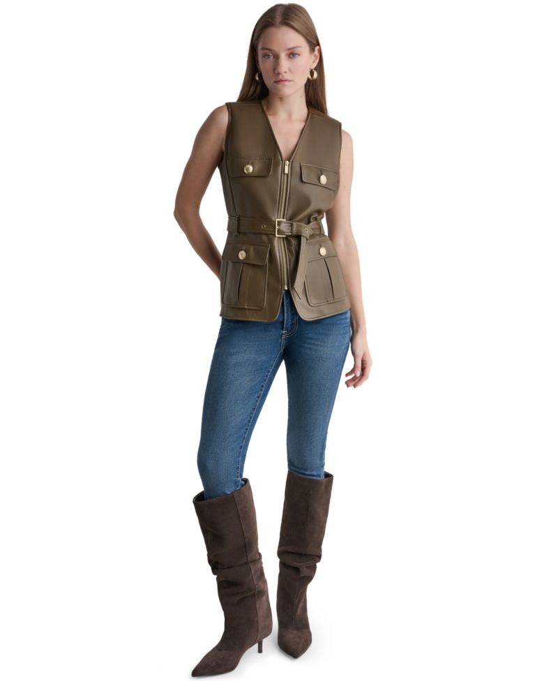 Women's Faux Leather Belted Sleeveless Vest