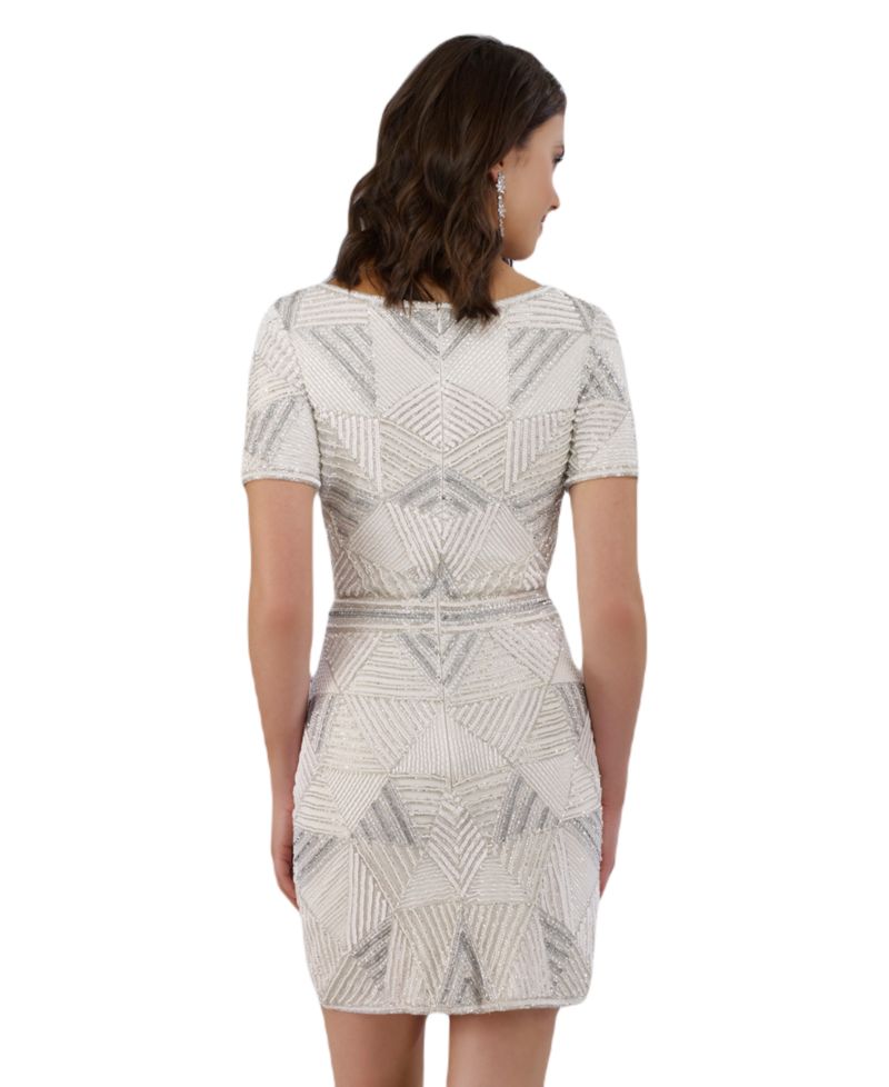 Women's Becky Beaded Faux-Wrap Short Sleeve Cocktail Dress