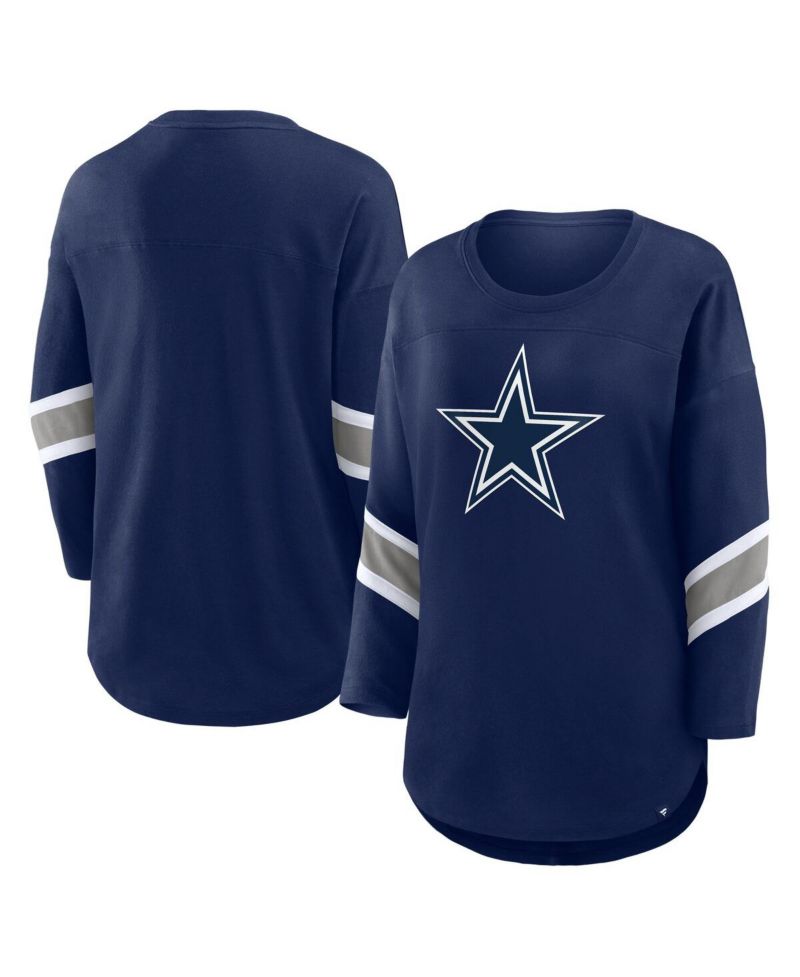 Women's Navy Dallas Cowboys Plus Size Redzone 3/4-Sleeve Scoop Neck T-Shirt