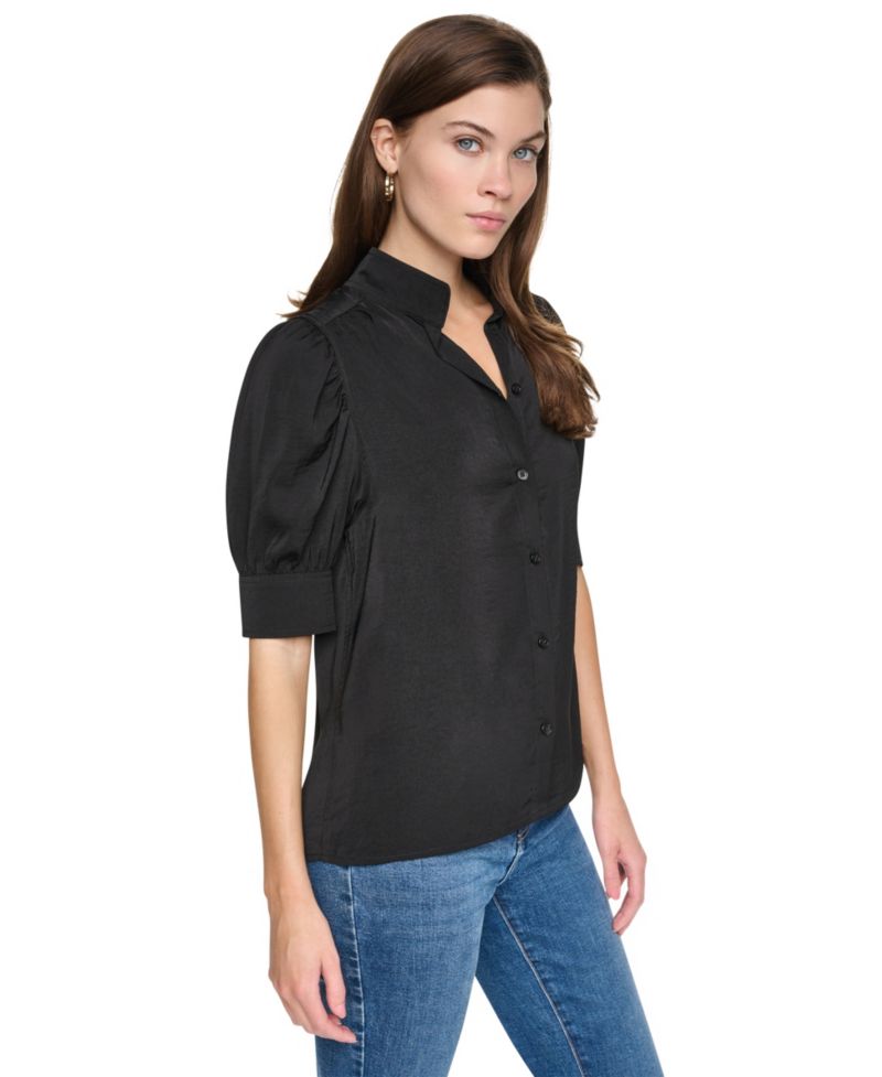 Petite Puff-Sleeve Button-Front Shirt