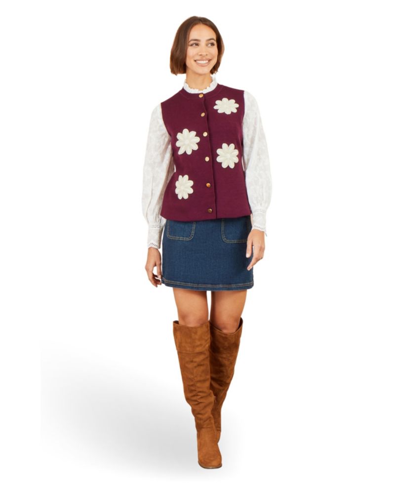 Women's Flower-Applique Sleeveless Knit Sweater Vest