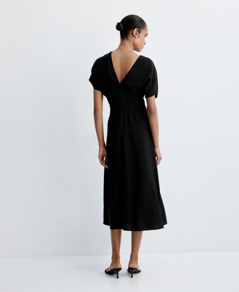 Women's V-Neck Ruched Midi Dress