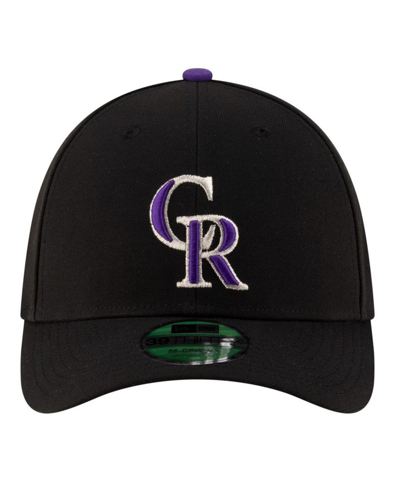 Men's Black Colorado Rockies Player Replica 39THIRTY M-Crown Flex Hat