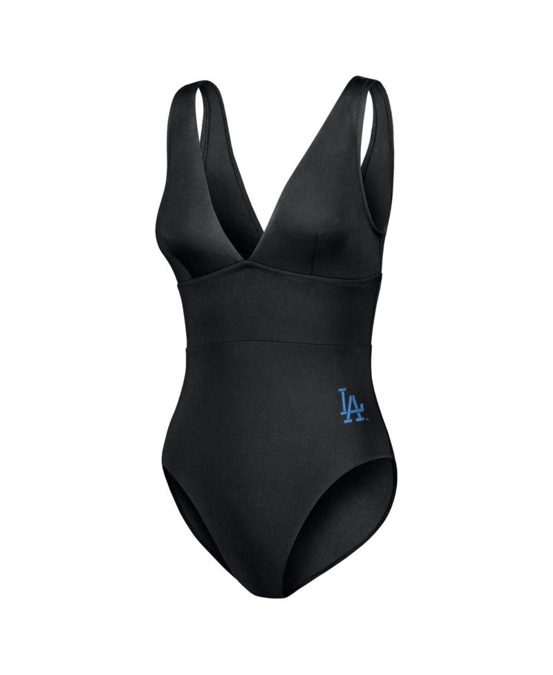 Women's Black Los Angeles Dodgers Palm Modern V-Neck One-Piece Swimsuit