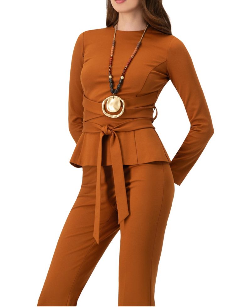 Women's Long Sleeve Top with Crossed Tie Straps