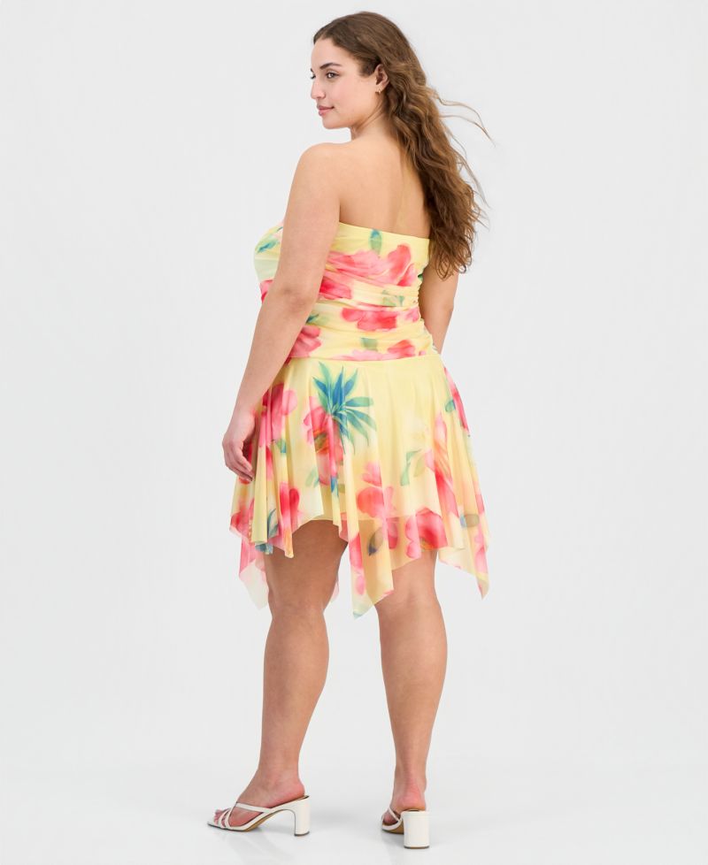 Trendy Plus Size Floral-Print Drop-Waist Mini Dress
