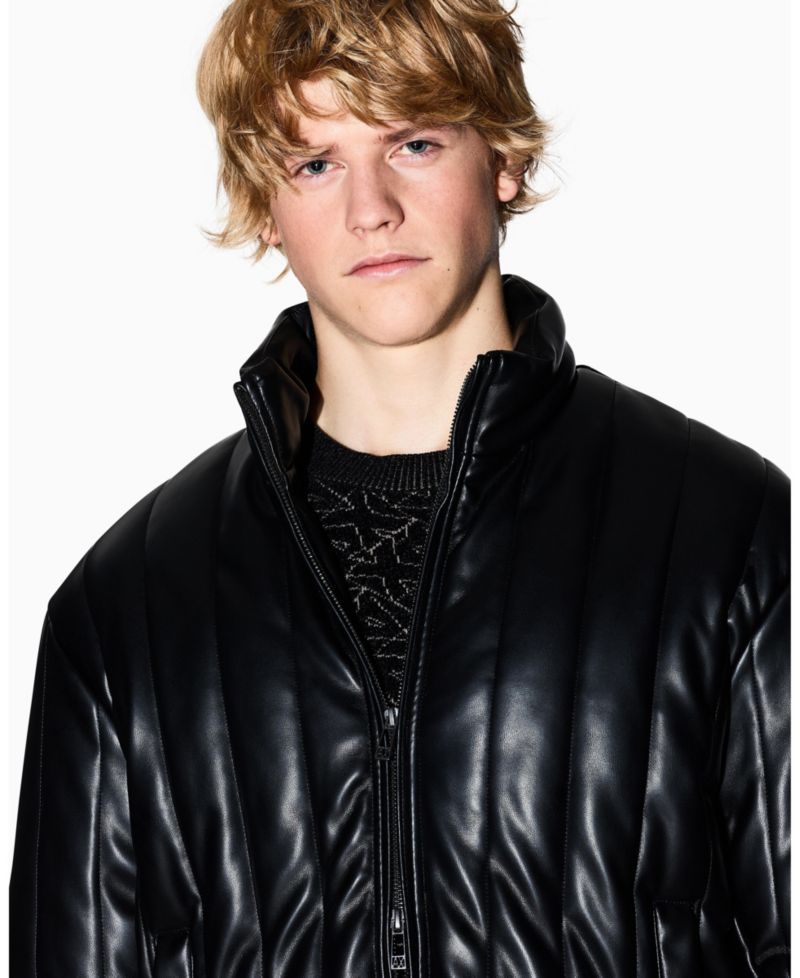 Men's Quilted Faux-Leather Puffer Jacket