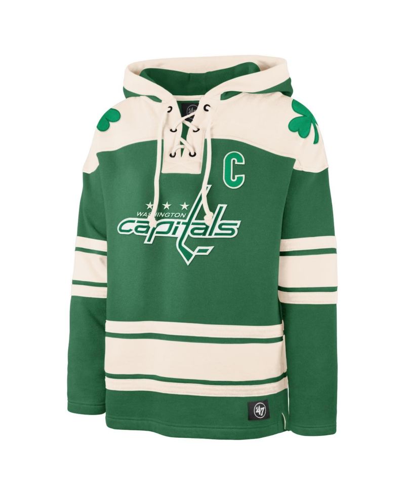 47 Brand Men's Alexander Ovechkin Kelly Green Washington Capitals St. Patrick's Day Player Name & Number Lacer Pullover Hoodie