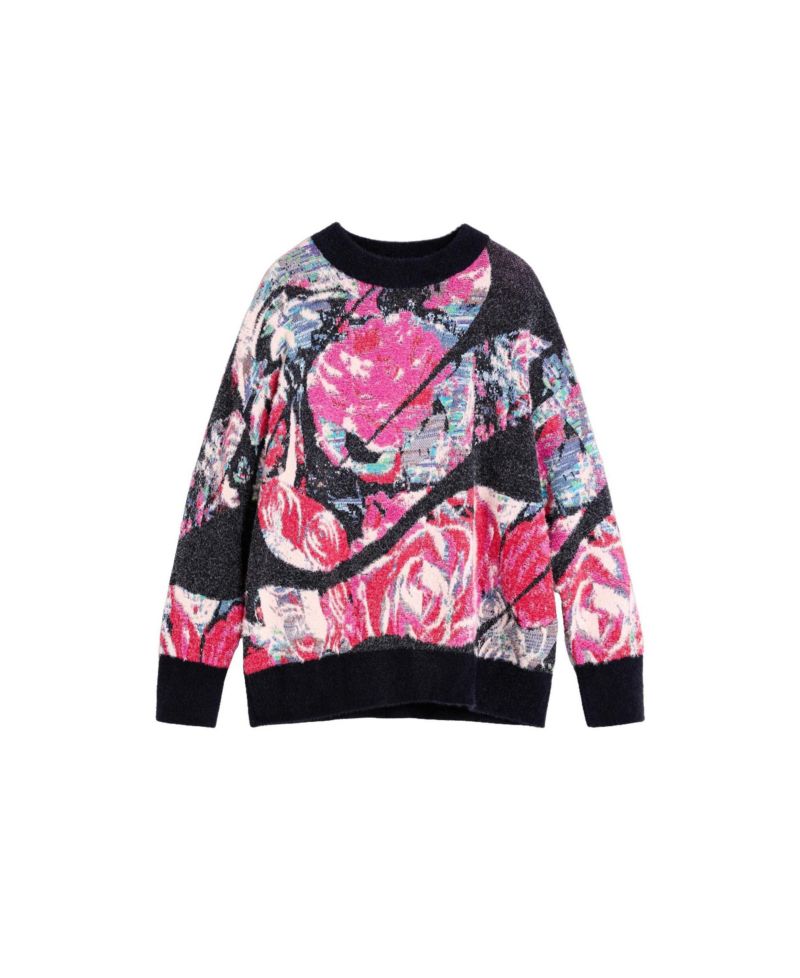 Women's M. C. Lacroix Chunky Knit Oversized Floral-Print Pullover