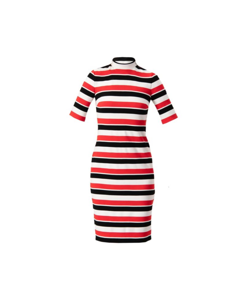 Women's Striped Fitted Midi Dress