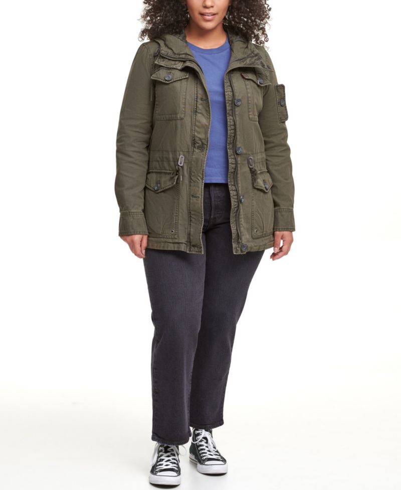 Trendy Plus Size Hooded Military Jacket