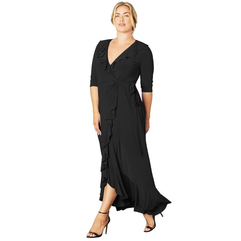 Plus Size Maritime Ruffle Maxi Dress with Sleeves