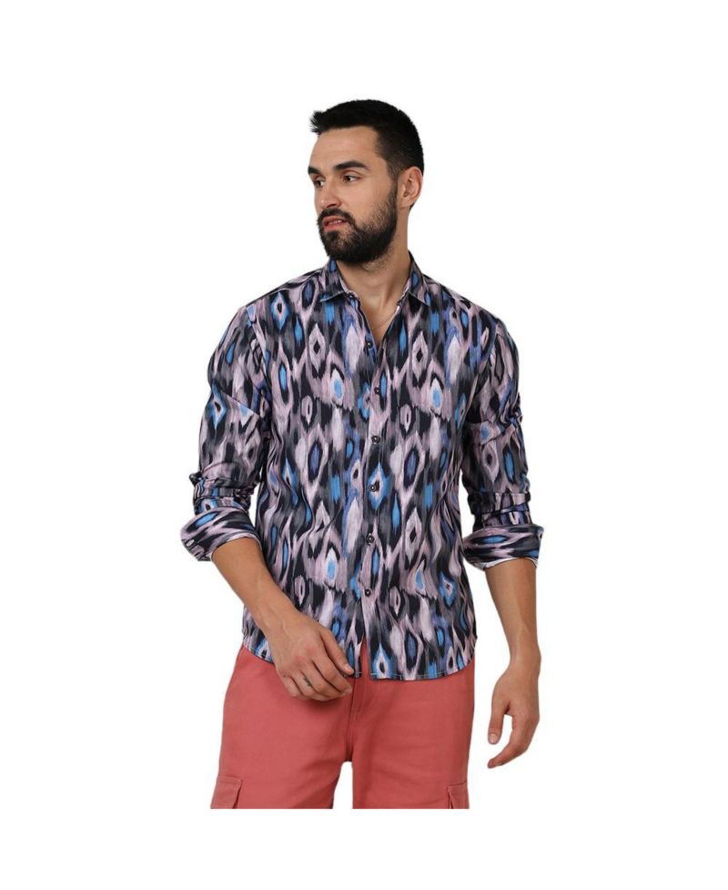 Men's Sky Blue & Moon Grey Ikkat Shirt