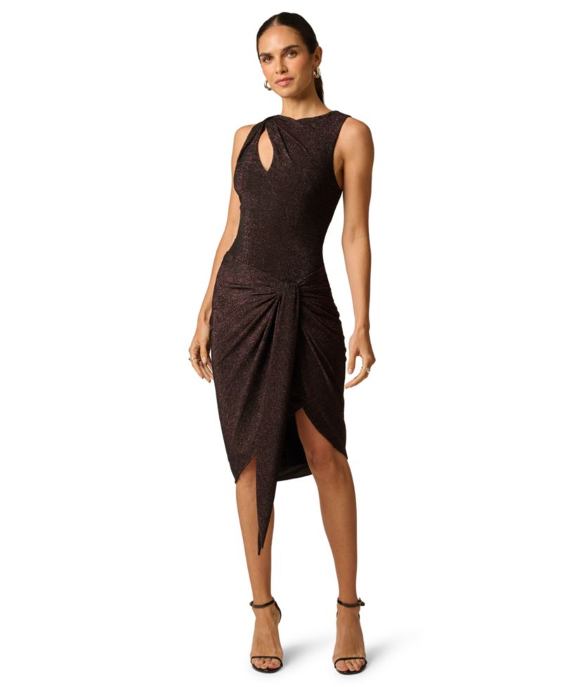 Women's Metallic-Knit Draped-Skirt Mini Dress