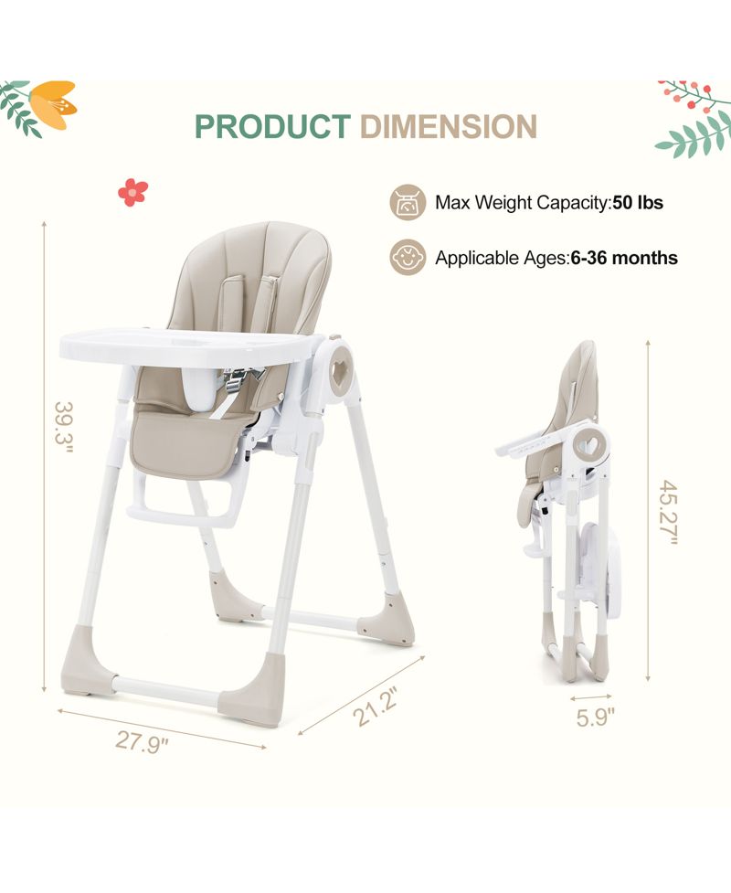 39.4L x 21.3W x 28H in Toddler High Chair with Removable Tray and Safety Harness, Baby Booster Seat for Dining Room Kitchen