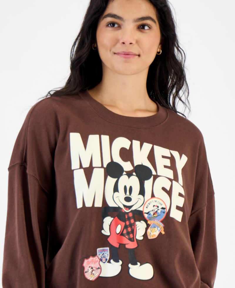 Juniors' Mickey Scarf Patch Graphic Fleece Pullover