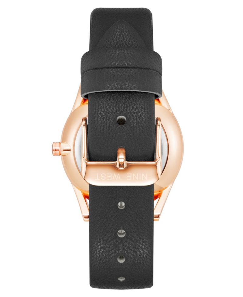 Women's Quartz Black Faux Leather Band Watch, 36mm