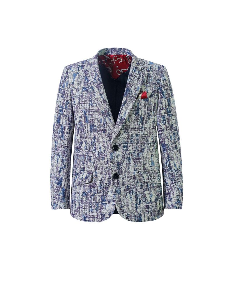 Boys Blue Paint Splash Brocade Jacket