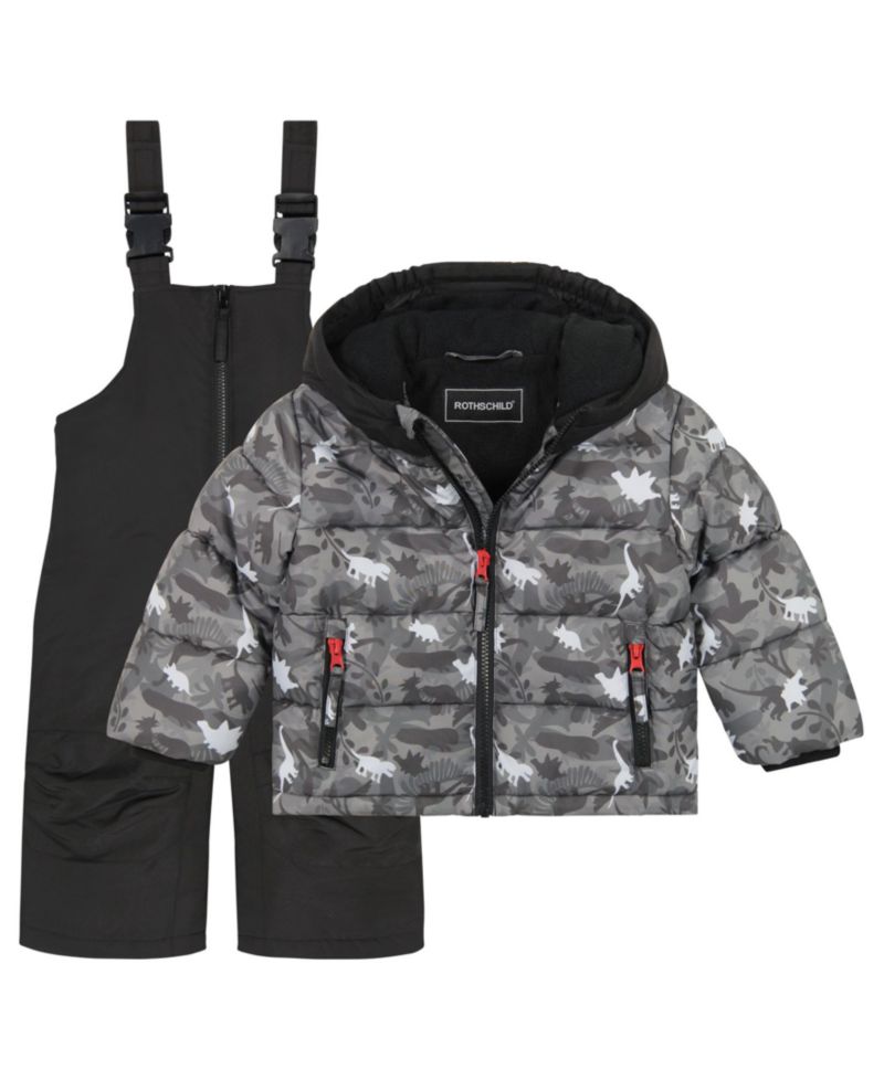 Toddler Boys' 2T-5T Dinosaur-Print Puffer Hooded Jacket and Ski Bib, 2-Piece Set
