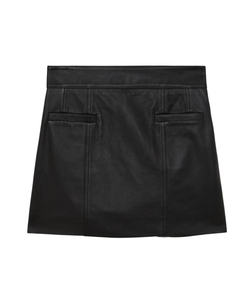 Women's Leather Welt-Pocket Mini Skirt