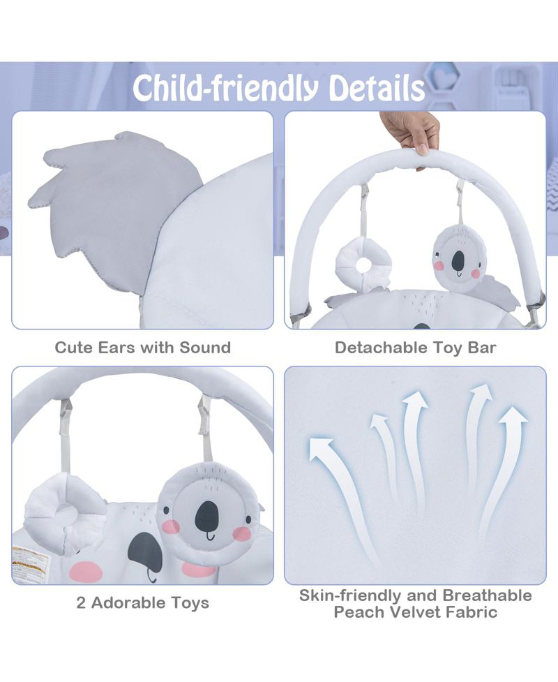 Kids Portable Baby Bouncer Rocker Seat with Detachable Toy Bar-Gray