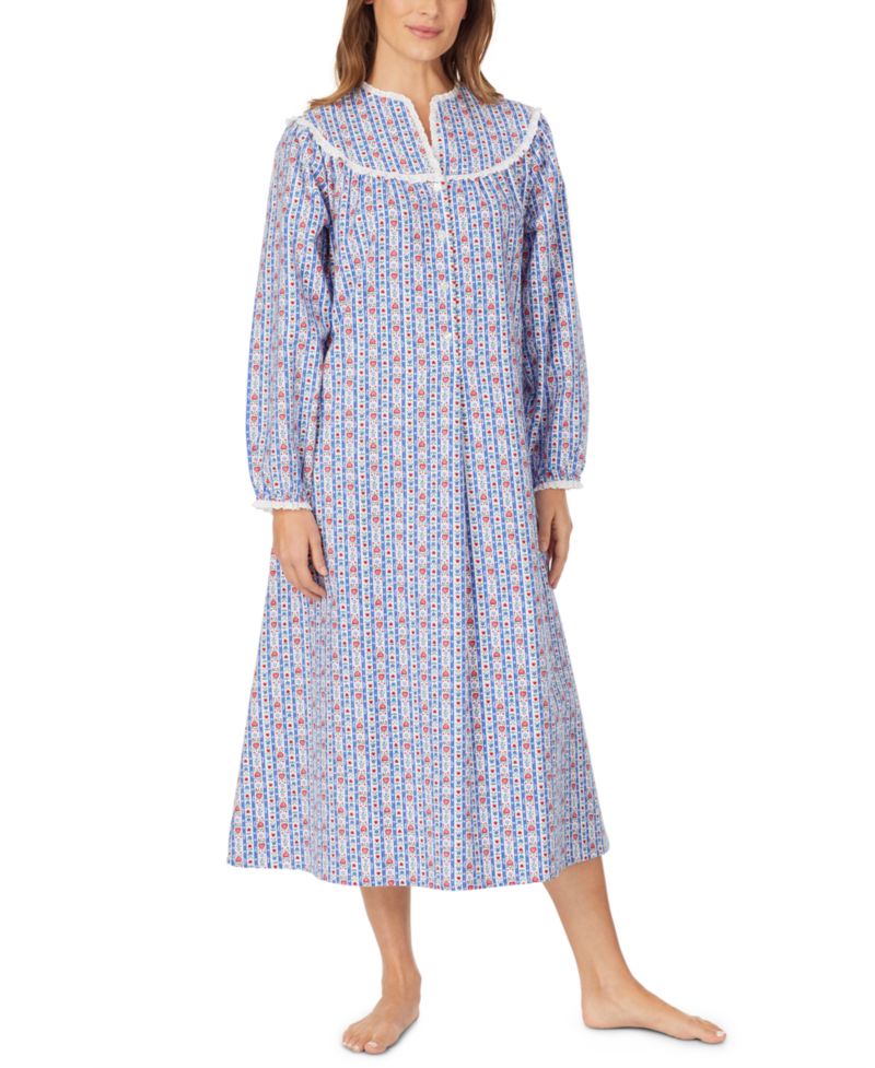 Cotton Lace-Trim Flannel Nightgown