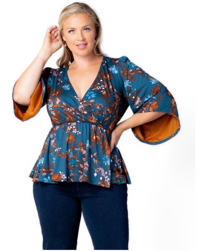 Plus Size Priscilla Peplum 3/4-Sleeve Surplice V-Neckline Top