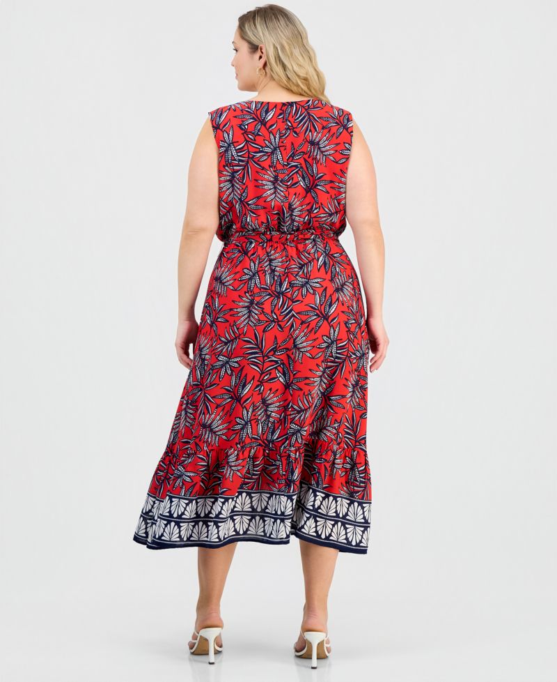 Plus Size V-Neck Sleeveless Tiered Dress