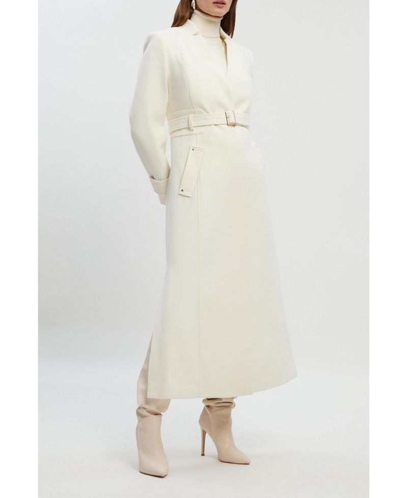 Women's Wool Notch Neck Belted Maxi Coat