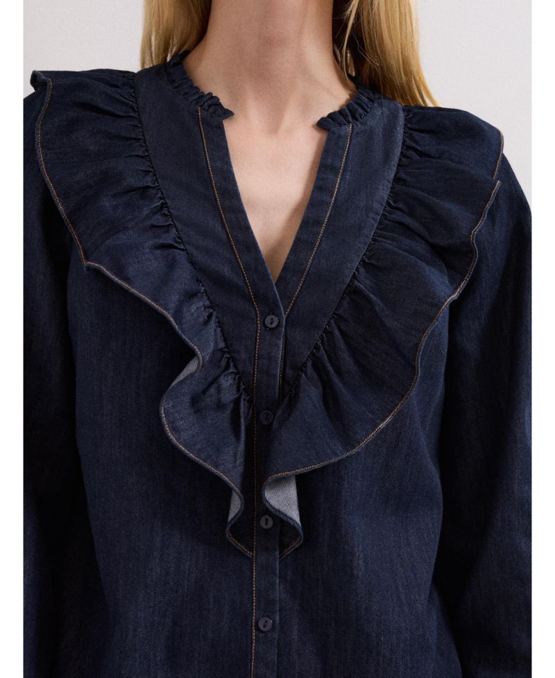 Women's Alexia Denim Ruffle V-Neck Blouse
