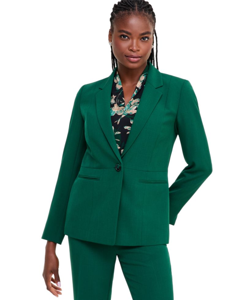 Women's Long Sleeve Stretch Crepe Seamed Waist 1-Button Blazer