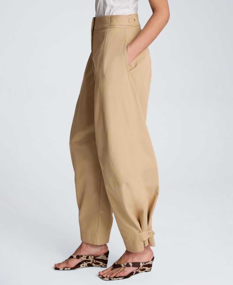Women's High Rise Fly Front Tab Barrel Leg Pants