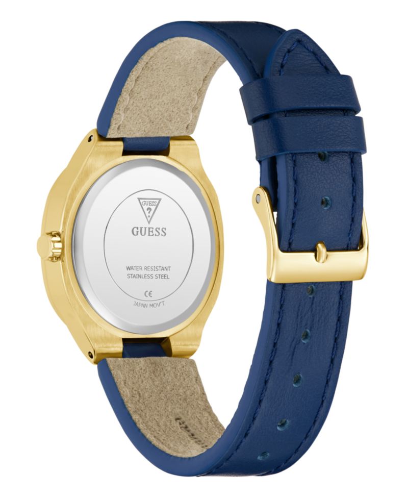 Women's Gold-Tone Blue Leather Analog Watch, 32mm