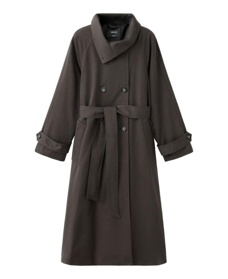 Women's Long Belted Funnel-Neck Trench Coat