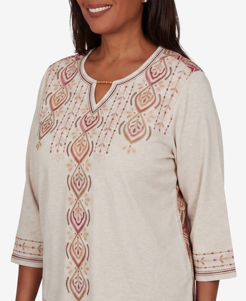 Petite Keyhole Neck 3/4-Sleeve Blouse