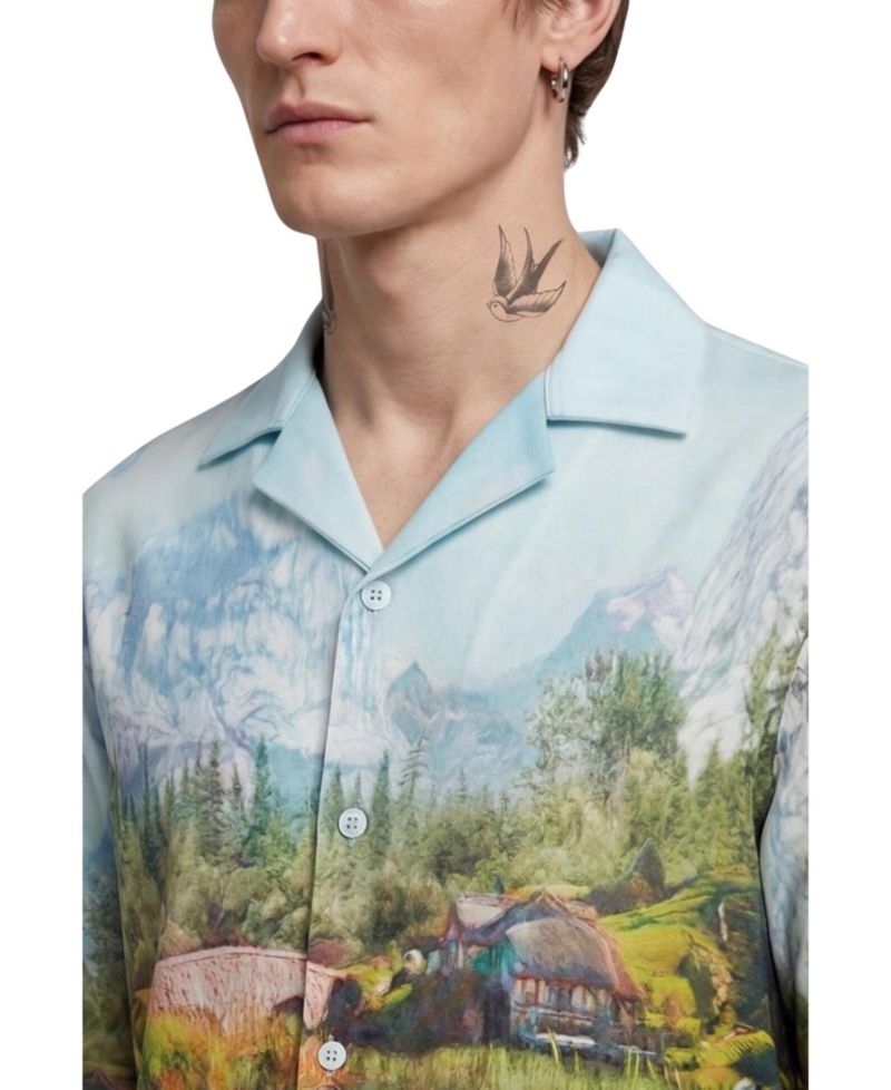 Men's Lorcan Landscape-Print Camp Collar Shirt