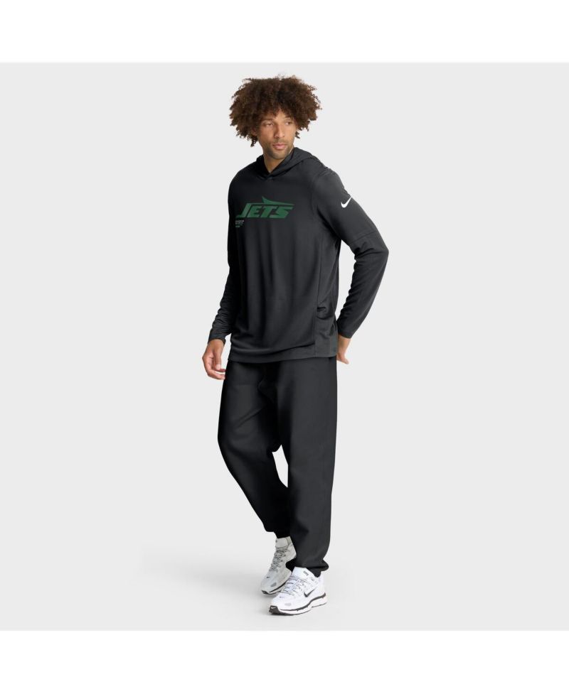 Men's Black New York Jets Sideline Pure Fury Performance Long Sleeve Hoodie T-Shirt