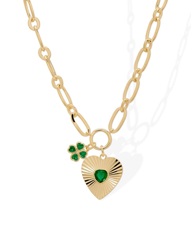 Simulated Emerald Heart and Clover Necklace