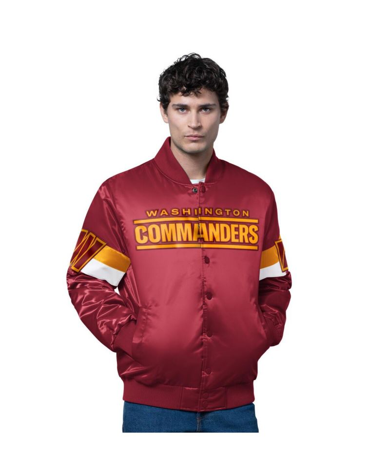 Men's Burgundy Washington Commanders Triple Option Satin Varsity Full-Snap Jacket