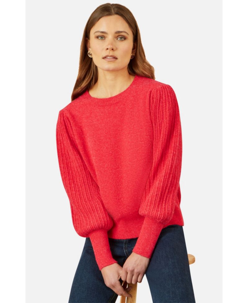 Women's Knitted Balloon Sleeve Textured Jumper